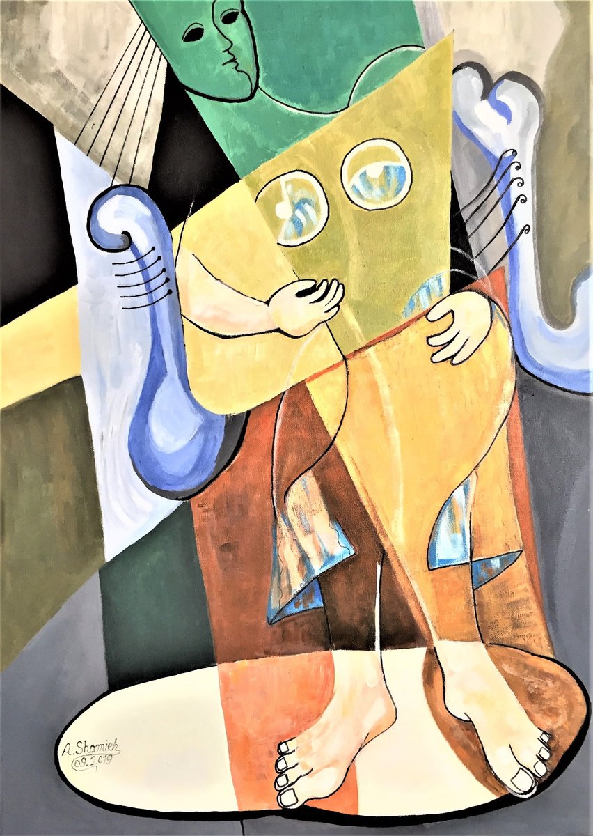 Expressive Portrait Acrylic Painting By Abdelrahman Shamieh, 20 X 28, Oriental Dance, Original Artwork