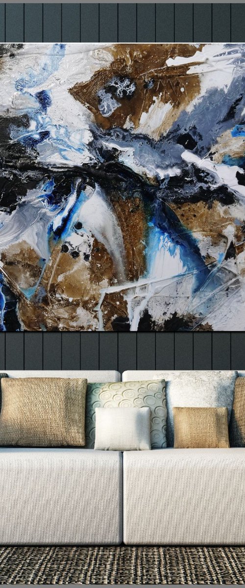 Blue Rust 190cm x 100cm Blue Rust Textured Abstract Art by Franko