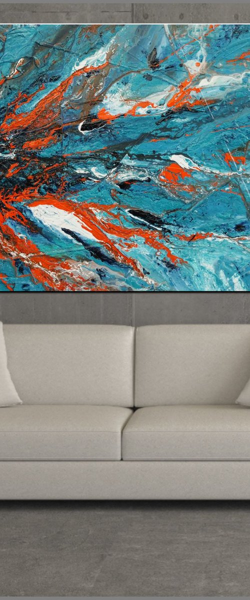 Wild Aquatica 190cm x 100cm Blue Orange Abstract Art by Franko