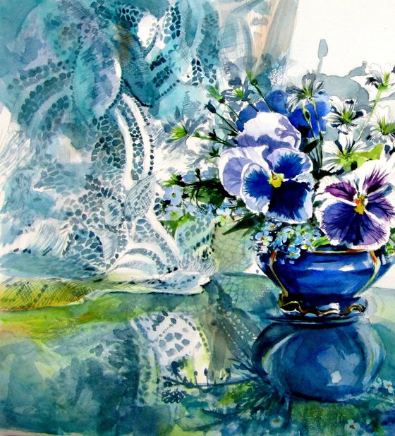 Still life with pansy flower