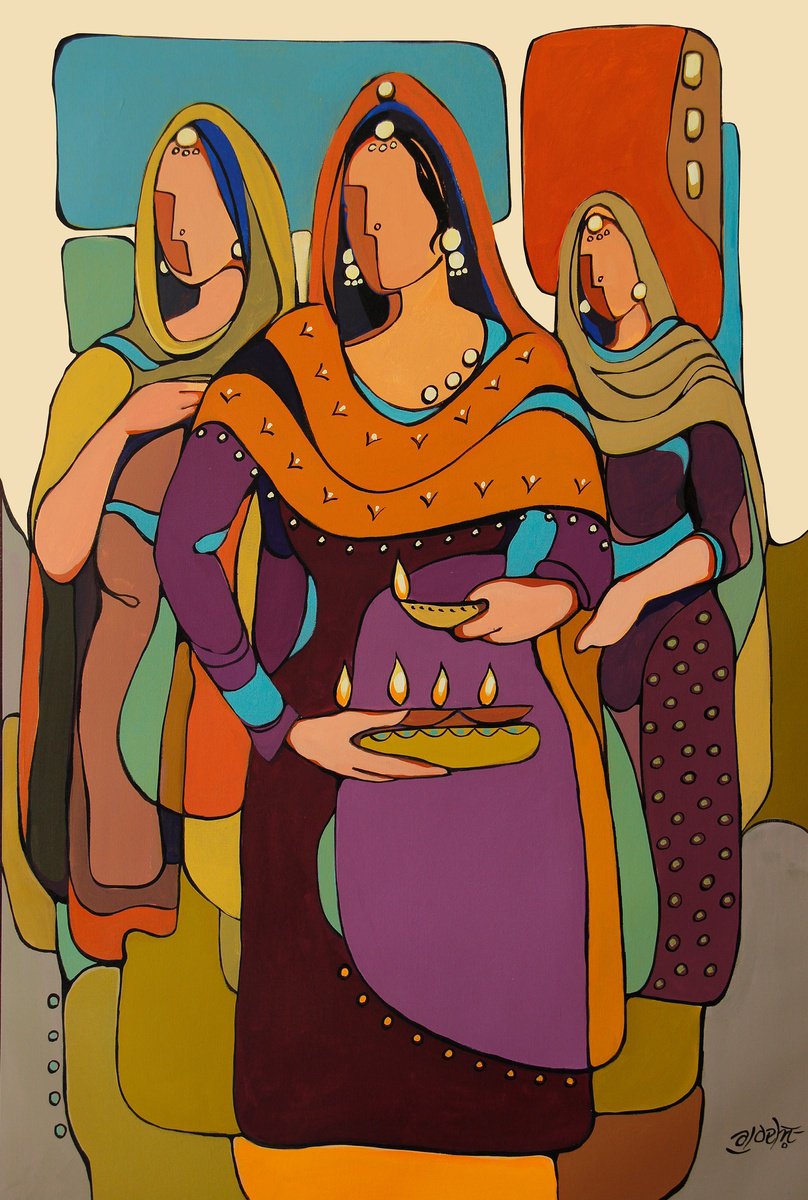 Abstract Acrylic Painting By Artist Gurdish Pannu, 18 X 26, Punjabi Culture Painting, Original Artwork