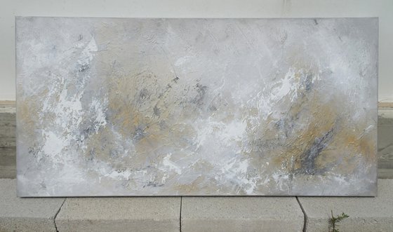 DISTANT MEMORIES. Large Abstract Landscape Neutral Colors Textured Painting Modern Art with Heavy Texture. Abstract White Beige Gray Contemporary Art for Livingroom