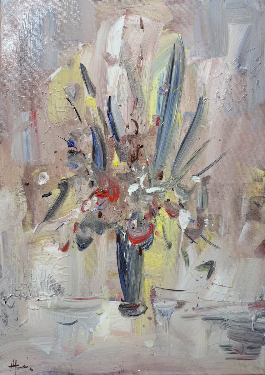 Expressive Botanical Acrylic Painting By Altin Furxhi, 20 X 28, Today