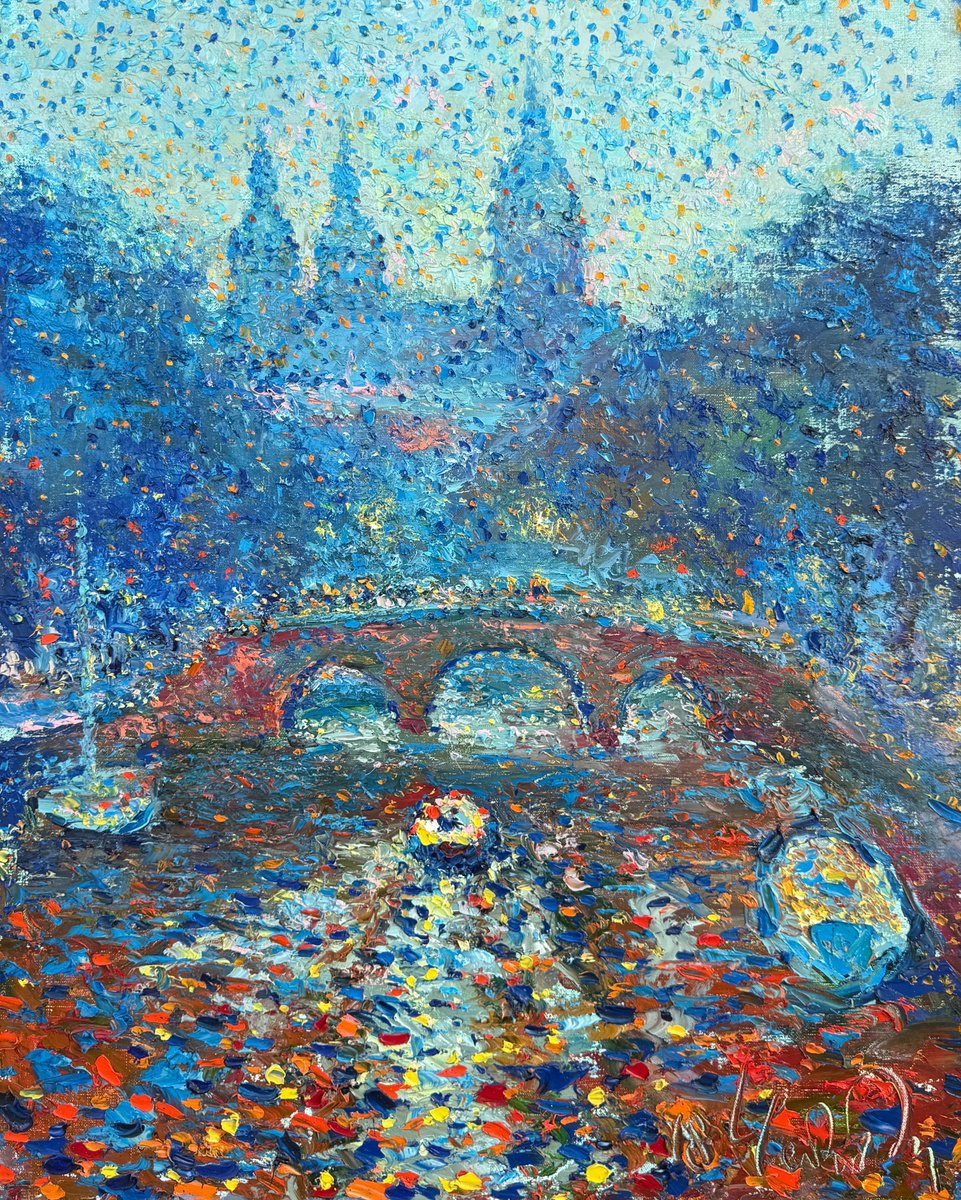 Impressionistic Landscape Oil Painting By Andrii Chebotaru, 26 X 31, Overcast Amsterdam, Original Artwork