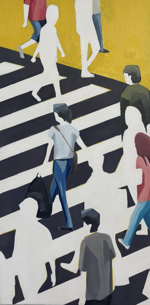 Urban And Pop Cityscapes Acrylic Painting By Martta Garcia, 12 X 24", Every Day Ii, Original Artwork