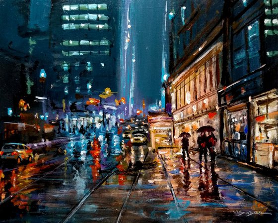 New York City walking in rain