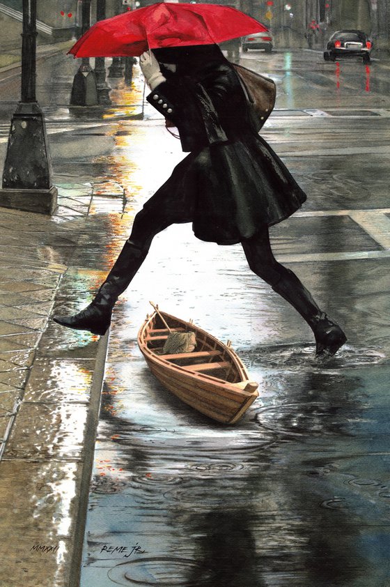 Girl in raining city