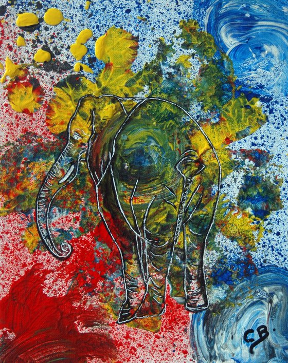 Elephants on confetti