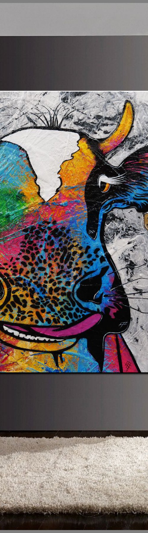 Lickety Steerling 120cm x 120cm Cow Textured Urban Pop Art by Franko