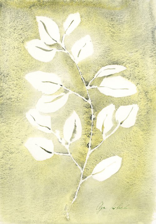 Golden eucalyptus branch by Olga Koelsch
