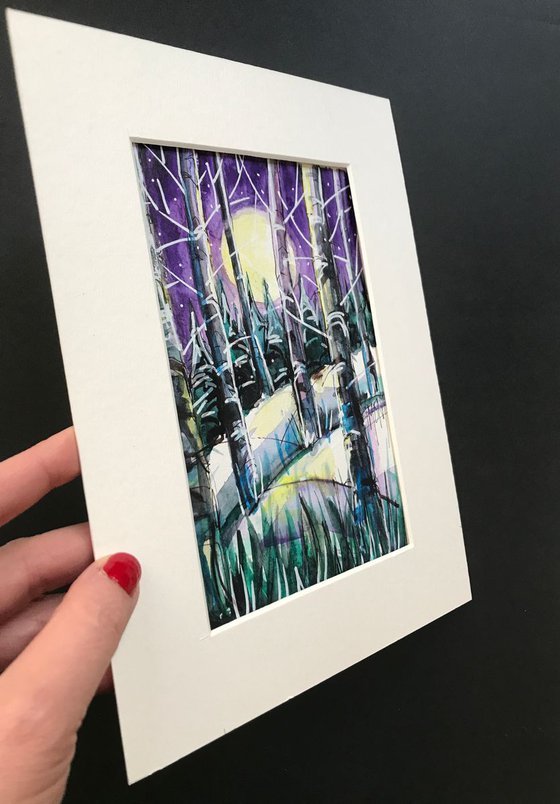 Moonlit Magic Winterscape Watercolor Mona Edulesco