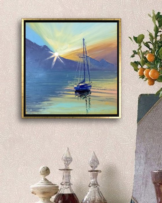 A New Day on Garda Lake, Italy Landscape, Oil Painting