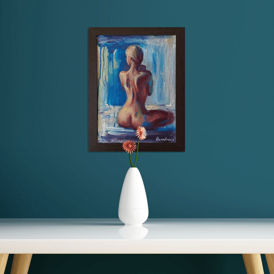 Erotic art expressive acrylic painting of naked woman
