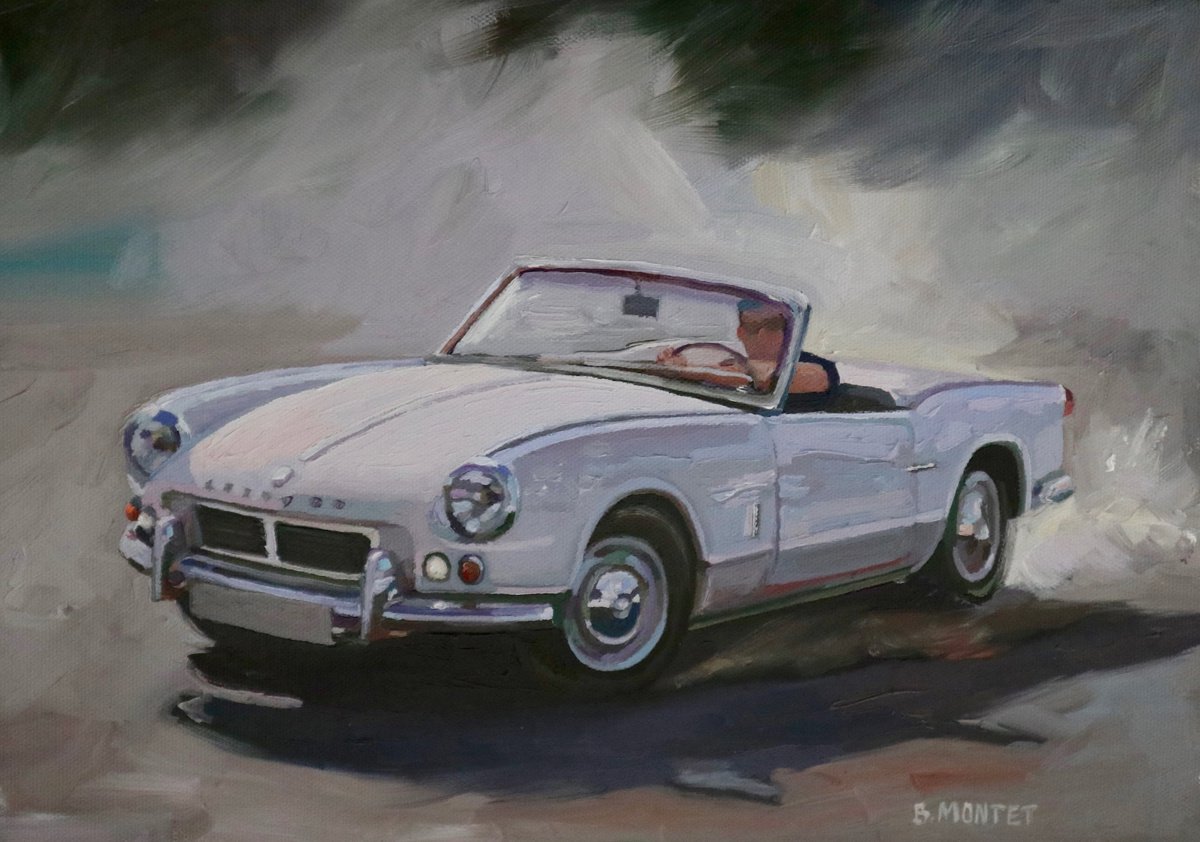 Expressive Transport Oil Painting By Benoit Montet, 14 X 10, Spitfire, Original Artwork