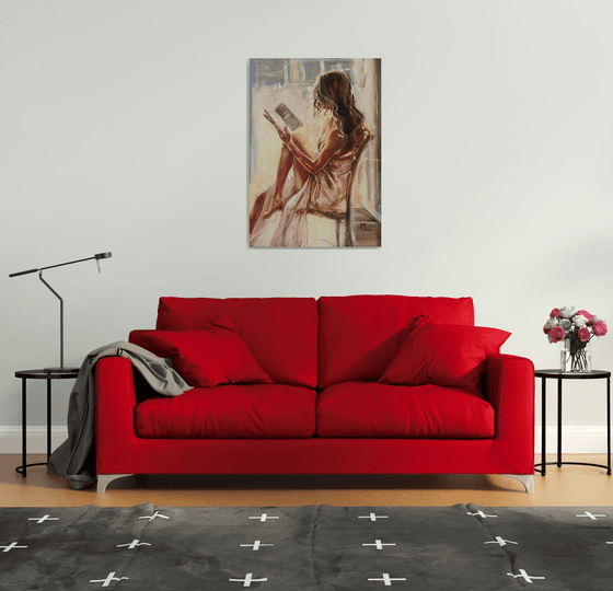 " WINDOW WITH BOOK LOVER GIRL "