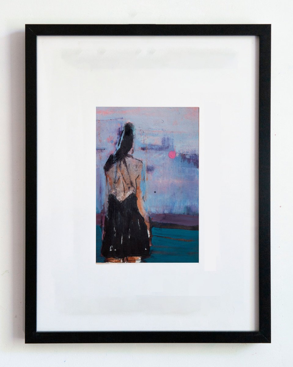 Impressionistic Portrait Painting By Bohdan Katolyk, 13 X 15, Waiting At Sunset, Original Artwork