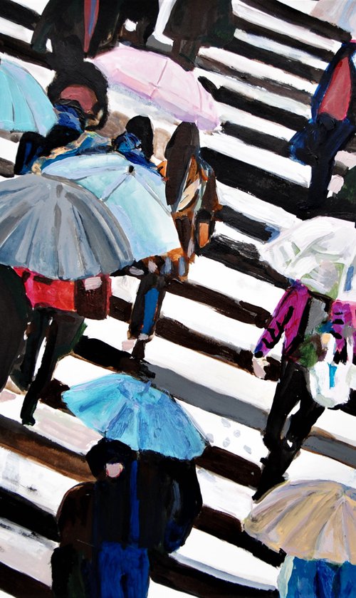 People with umbrellas / 70 x 50 cm by Alexandra Djokic