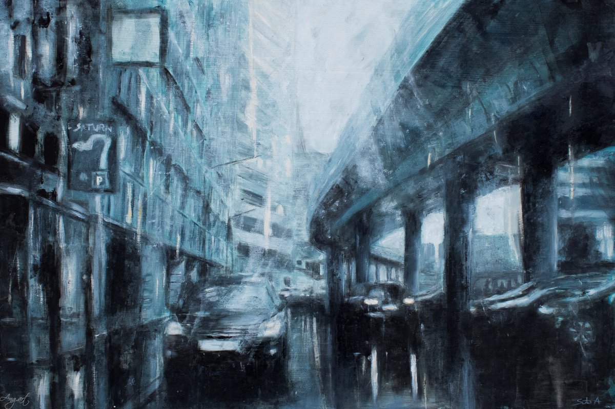 Expressive Cityscapes Oil Painting By Angela Suto, 41 X 28, Soulless, Original Artwork