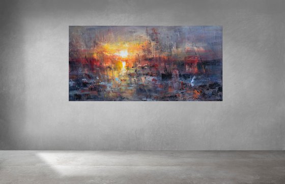 "Harbor of destroyed dreams - The curse of Giving" W100 x H50cm