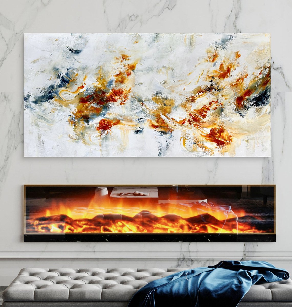 Abstract Acrylic Painting By Andrada Anghel, 60 X 30, Wild Waves, Original Artwork