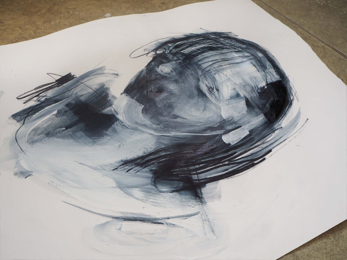 Expressive Portrait Drawing By Cynthia Gregorova, 17 X 20, No Title 21 (It´s Just In The Head), Original Artwork