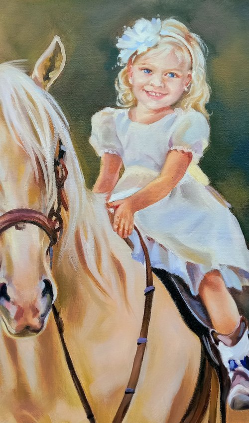 Portrait with a Palomino horse by Magdalena Palega