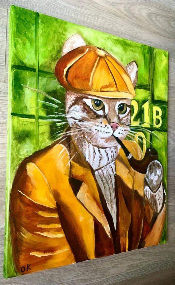 Cat- Sherlock Holmes with a pipe near  Baker  Street 221 B. “Fabulous feline” collection..