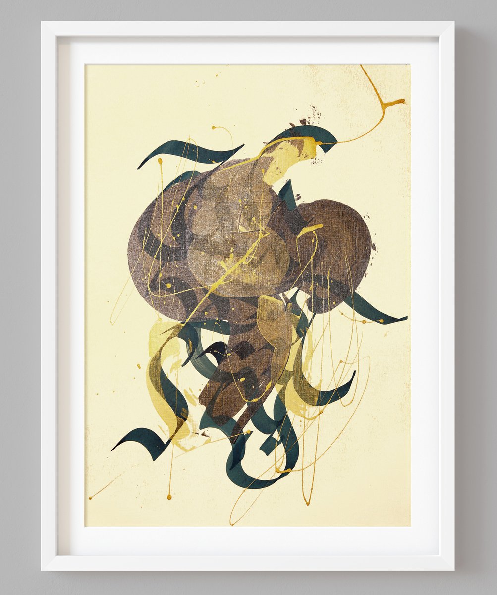 Abstract Painting By Evgenia Makarova, 17 X 23, Calligraphy Abstract Cloud, Original Artwork