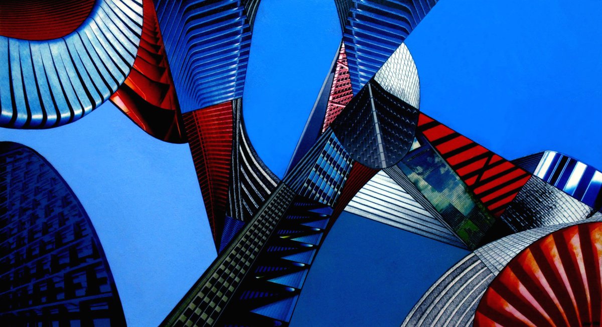 Abstract Acrylic Painting By Juan Pita, 36 X 19", Cyberurban (L1), Original Artwork