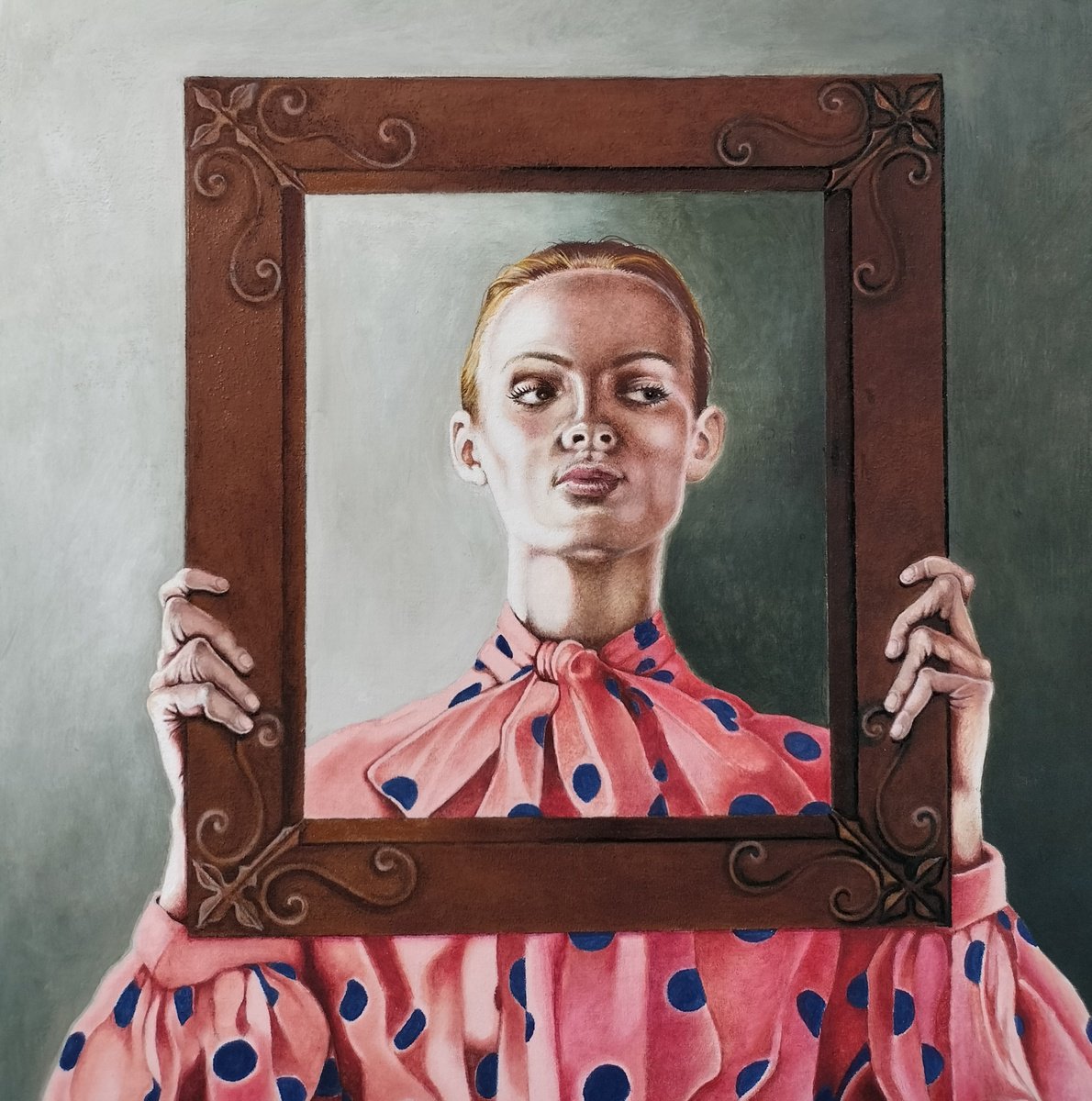 Portrait Oil Painting By Cristina Canamero, 16 X 16, Retrato De Joven..., Original Artwork