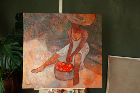 Sweet peaches - Large Original Faceless Woman Figurative Painting