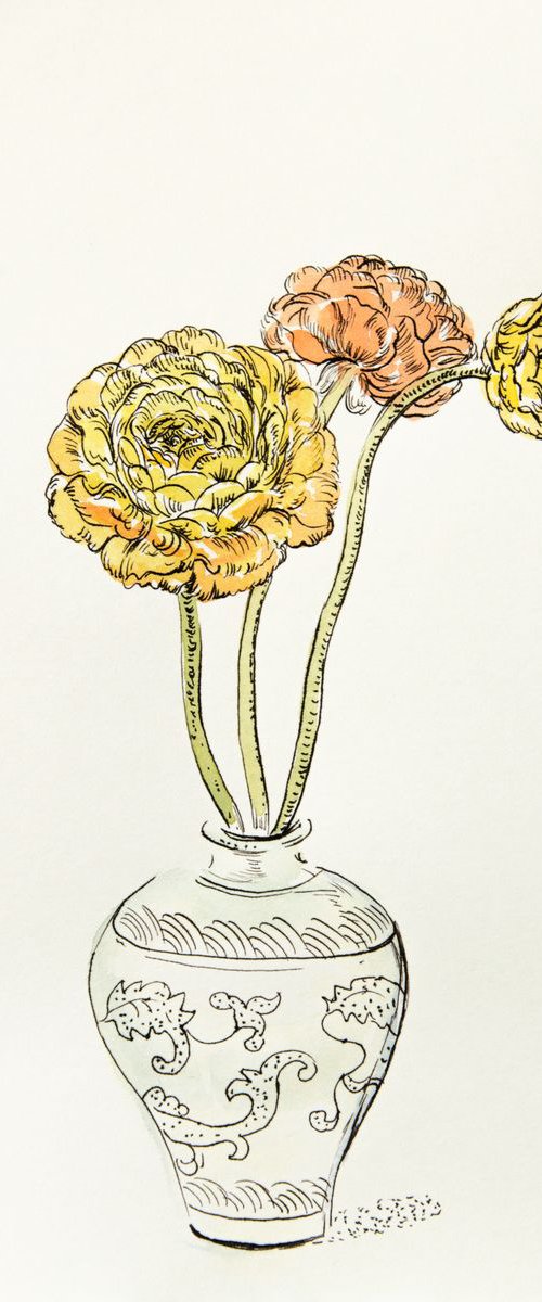 Ranunculus in Chinese vase by Daria Galinski