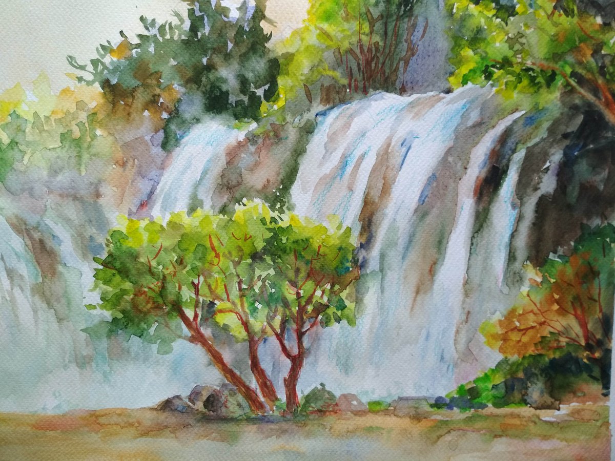 Landscape with waterfall by Ann Krasikova