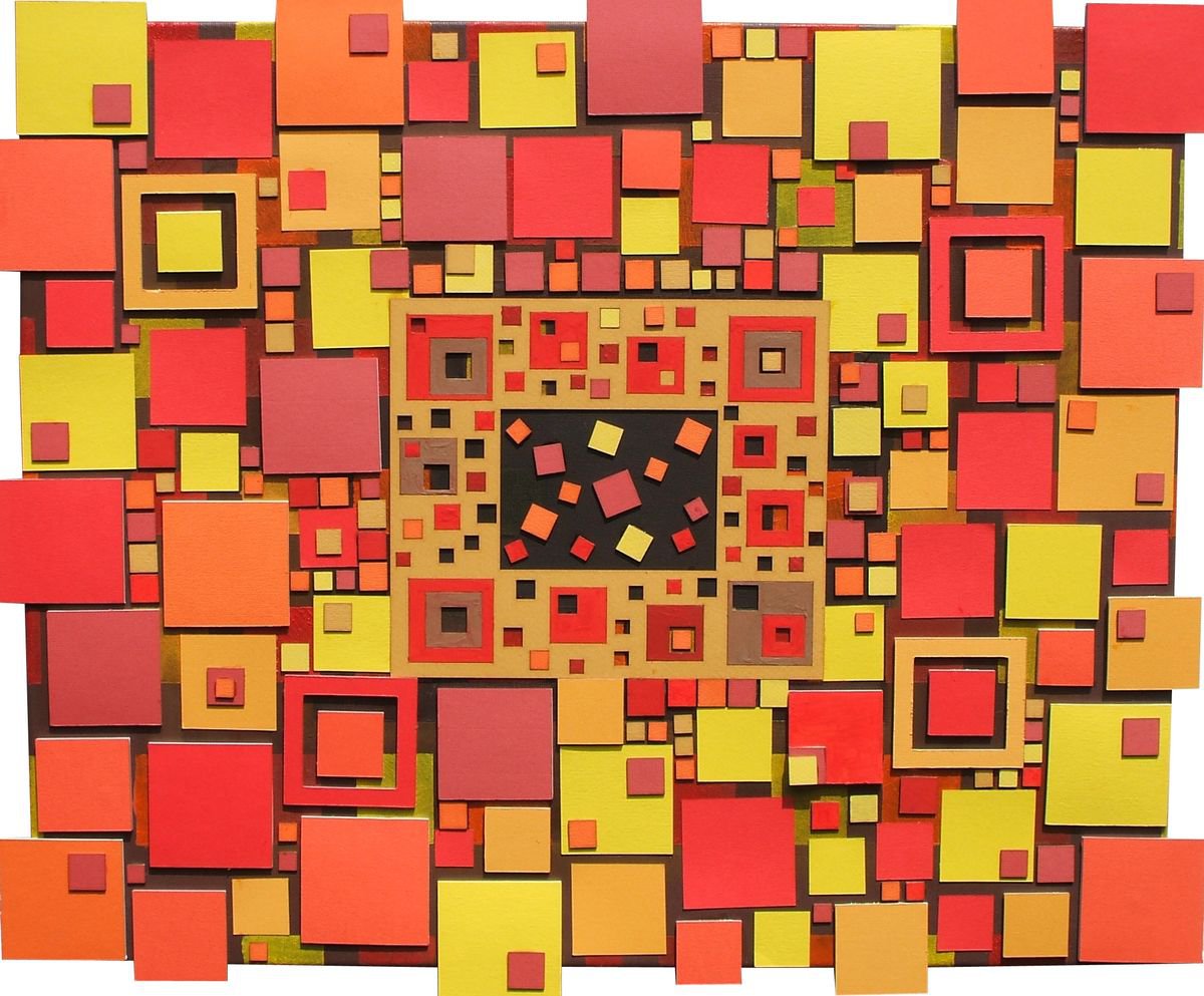 Geometric Abstract Collage By Grigor Velev, 24 X 20, Abstraction Iii, Original Artwork