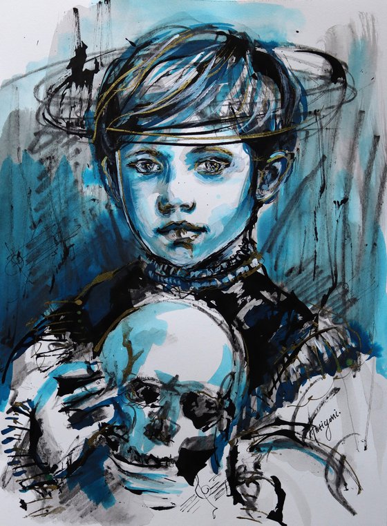 Blue Boy with Skull