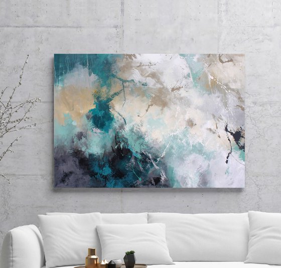 "Sandstorm" Teal green abstract acrylic art