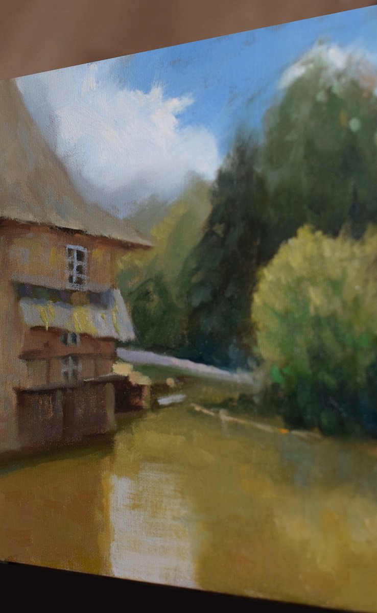 Impressionistic Landscape Oil Painting By Gav Banns, 12 X 9, Verteuil Sur Charente Tannery, Original Artwork