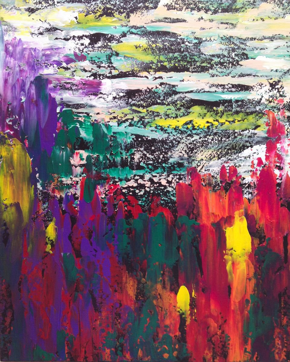 Abstract Acrylic Painting By Christina Bilbili, 16 X 20, My Secret Colourful Garden, Original Artwork