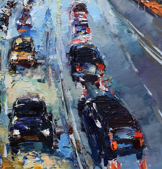 Night City Traffic - Urban landscape painting 60 x 80 cm