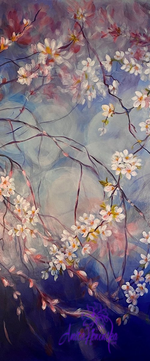 'Believe' - Big Spring Blossom Painting on Canvas by Anita Nowinska