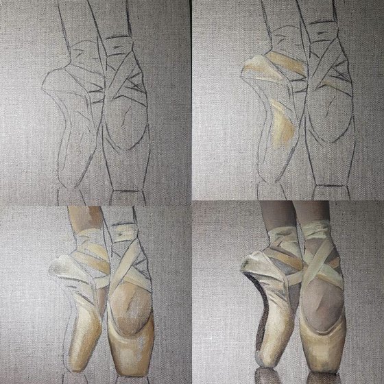 Ballet Shoes Study, Ballet Painting, Ballerina, Dance, Framed and Ready to Hang