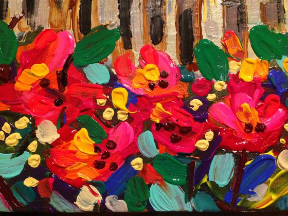 Flowers by the Fence 12 x 6 inches