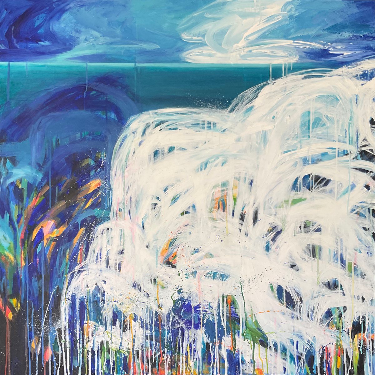 Expressive Landscape Acrylic Painting By Christine Harrison, 40 X 40, Dreaming Of The Sea, Original Artwork