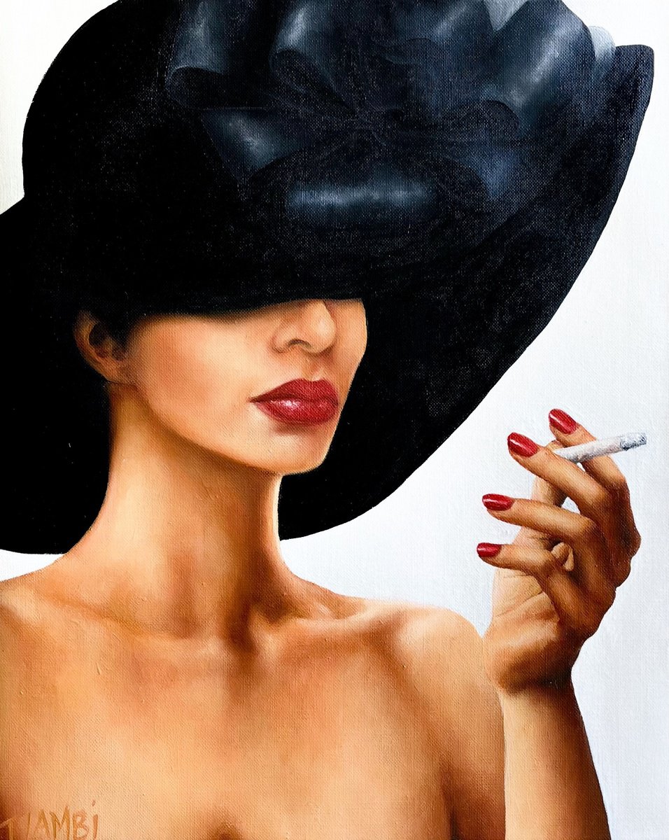 Photorealistic Portrait Oil Painting By Trisha Lambi, 17 X 20", Picked A Bad Year, Original Artwork