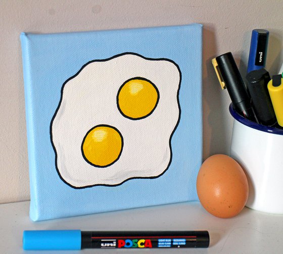 Fried Egg Double Yolk Pop Art Painting On Mini Canvas