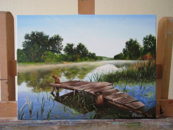 Morning Fishing Art, Summer Landscape