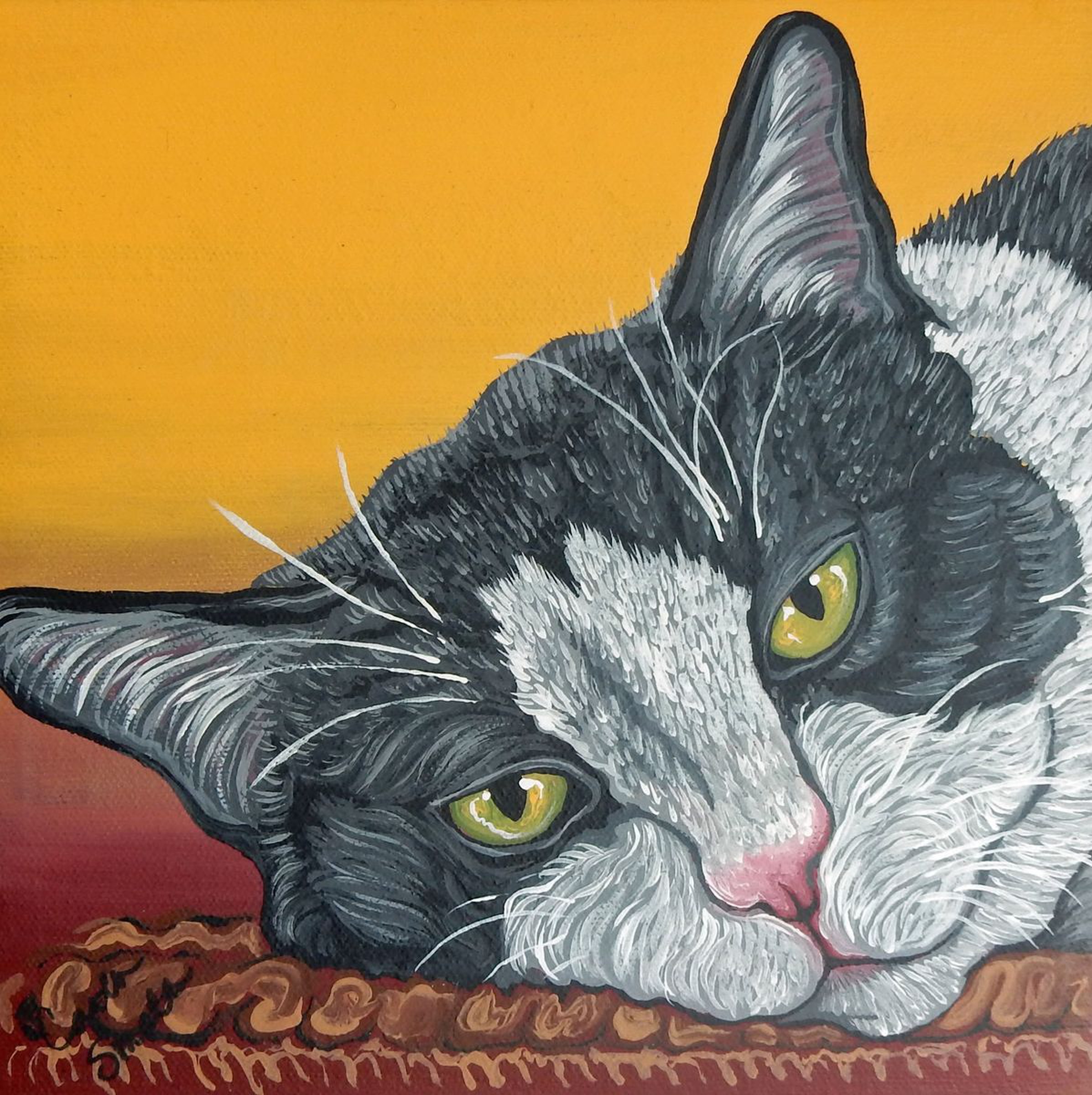 Tuxedo Black White Pet Cat Original Art Painting Artfinder