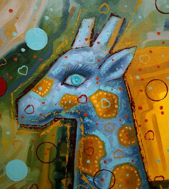 The giraffe is walking