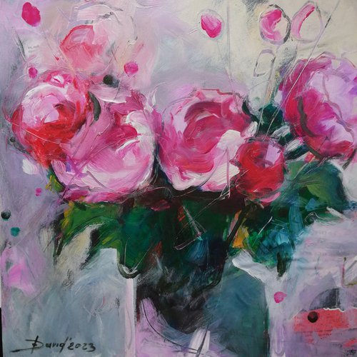Peonies in a glass by Olga David