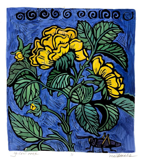 Yellow Rose and Grasshopper